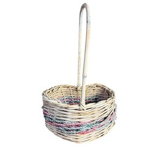 Vintage Wicker Basket Heart Shaped w/Colored Braid Easter 80s/90s 17.5" GUC